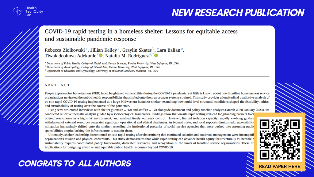 New Publication: COVID-19 rapid testing in a homeless shelter: Lessons for equitable access and sustainable pandemic response