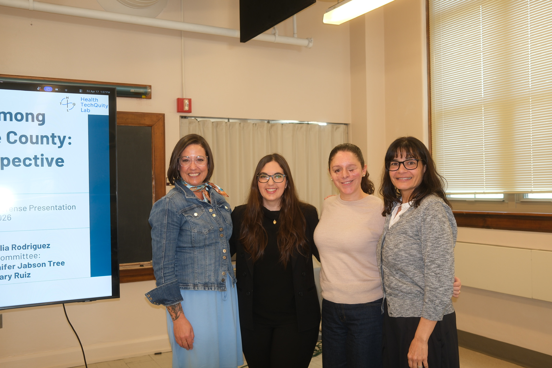 Isa at her defense with her committee: Dr. Jabson Tree, Dr. Ruiz, and Dr. Rodriguez
